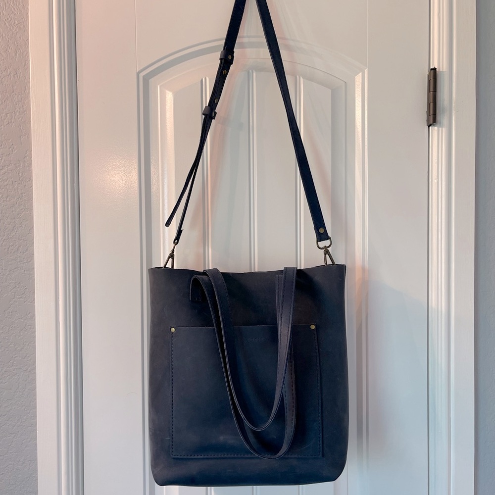 Portland Leather Goods Crossbody Tote in color Deep Water